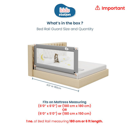 Kids Station Bed Rail for Baby Safety (6ft x 2.6ft), 180cm x 80cm, Baby Safety, Adjustable Height, Foldable Safeguard for Baby Proofing King Size Bed (6'0", 1 Side, Grey) 