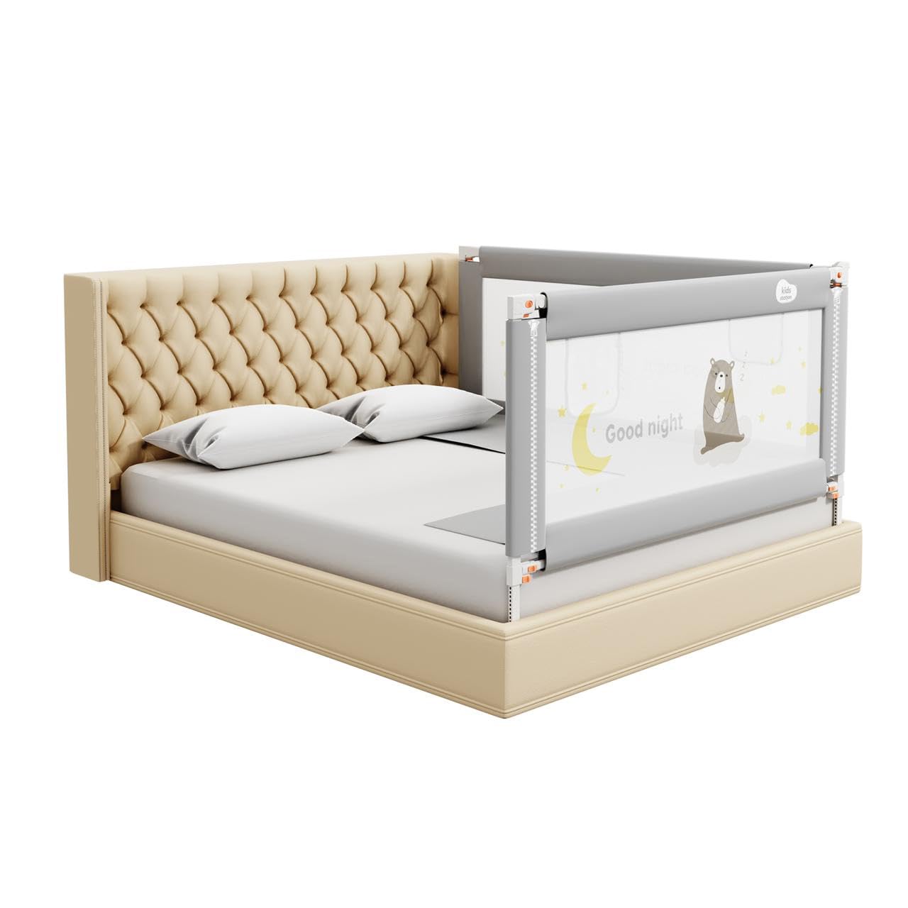 Kids Station Bed Rail for Baby Safety (6ft x 2.6ft), 180cm x 80cm, Kids Safety Guard, Adjustable Height, Foldable Safeguard for Baby Proofing King Size Bed (6'0" x 6'0", 2 Side, Grey) 