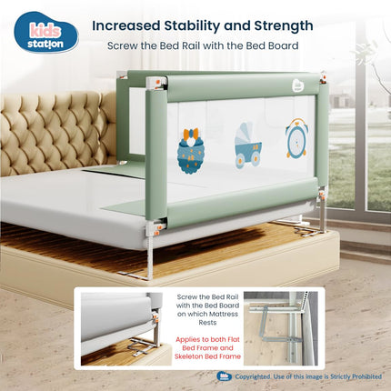 Kids Station Foldable Baby Bed Rail Guard for Child Safety - 28 Levels of Adjustable Height - Safeguard for Baby Proofing - Child Safety Product - 6.6ftx6ftx6.6ft or 200x180x200cm (3 Sides, Green) 