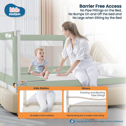 Kids Station Foldable Baby Bed Rail Guard for Child Safety - 28 Levels of Adjustable Height - Safeguard for Baby Proofing - Child Safety Product - 6.6ftx6ftx6.6ft or 200x180x200cm (3 Sides, Green) 