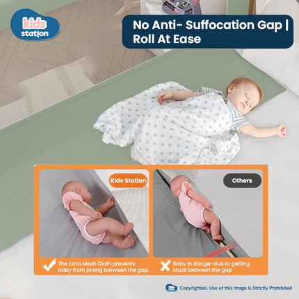 Kids Station Foldable Baby Bed Rail Guard for Child Safety - 28 Levels of Adjustable Height - Safeguard for Baby Proofing - Child Safety Product - 6.6ftx6ftx6.6ft or 200x180x200cm (3 Sides, Green) 