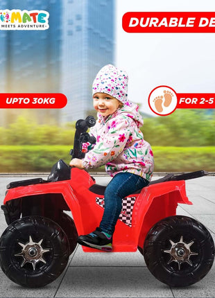 Kidsmate ATV Raider Electric Car for Kids | Battery Operated Cars for Kids with 6V Battery, LED Lights Bluetooth & USB Multimedia | Forward & Backward 4 Wheels Ride on Toy for Age 2-5 Yrs - Black/Red 