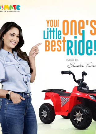 Kidsmate ATV Raider Electric Car for Kids | Battery Operated Cars for Kids with 6V Battery, LED Lights Bluetooth & USB Multimedia | Forward & Backward 4 Wheels Ride on Toy for Age 2-5 Yrs - Black/Red 