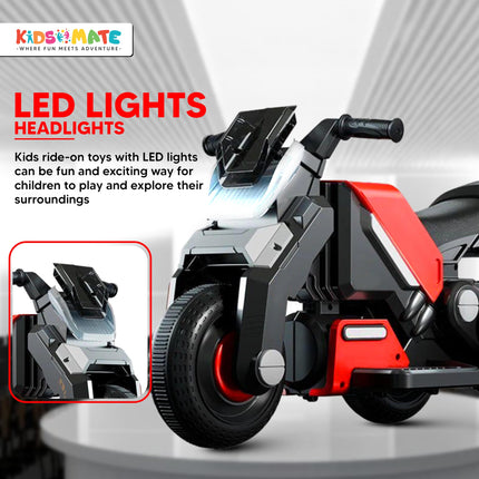 Kidsmate Hyrider 6V Electric Kids Bike with Rechargeable 6.5 Ah Battery Inbuilt Imported Motor Drive | Music Player, Front LED Light & Foot Accelerator Pedal Bike for Ages 1-4 Years - Red 