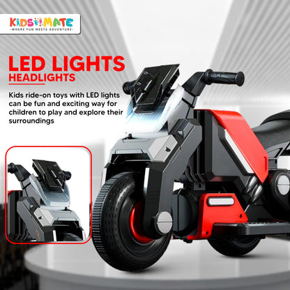Kidsmate Hyrider 6V Electric Kids Bike with Rechargeable 6.5 Ah Battery Inbuilt Imported Motor Drive | Music Player, Front LED Light & Foot Accelerator Pedal Bike for Ages 1-4 Years - Red 