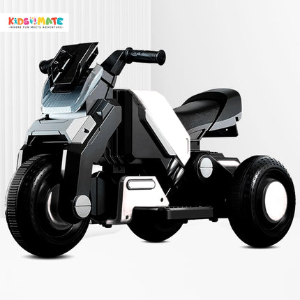 Kidsmate Hyrider 6V Electric Kids Bike with Rechargeable 6.5 Ah Battery Inbuilt Imported Motor Drive | Music Player, Front LED Light & Foot Accelerator Pedal Bike for Ages 1-4 Years (White) 