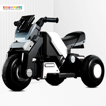 Kidsmate Hyrider 6V Electric Kids Bike with Rechargeable 6.5 Ah Battery Inbuilt Imported Motor Drive | Music Player, Front LED Light & Foot Accelerator Pedal Bike for Ages 1-4 Years (White) 
