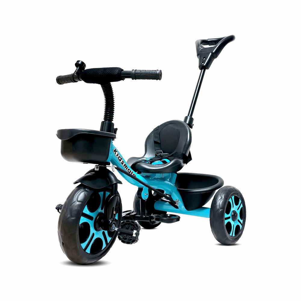 Kidsmate Junior Tricycle for Kids with Parental Control | Cycle for Kids 1-4 Years | Baby Cycle | Bicycle for Kids with Storage Basket, Cushion Seat and Seat Belt Carrying Capacity 30 Kgs (Blue)