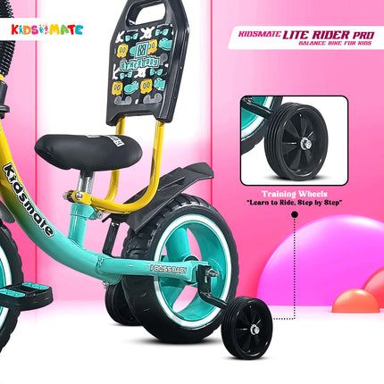 Kidsmate Lite Rider Pro Balance Cycle for Kids - Kids Cycle with Adjustable Seat & Backrest | Bell with Durable Training Wheels & EVA Tires | Baby Balance Bike Perfect for Ages 1-4Y (Sea Green) 