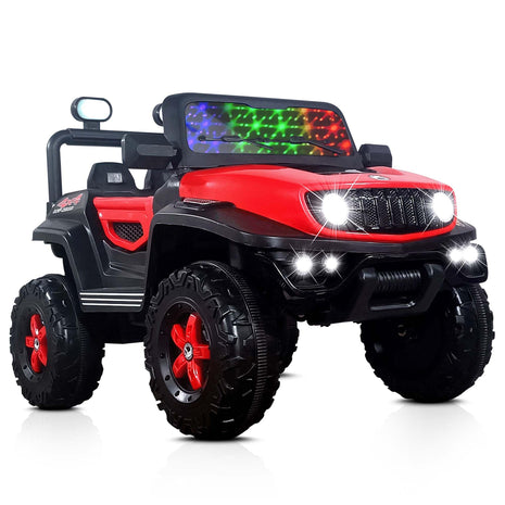 Kidsmate Power Ride Battery Operated Baby Car Jeep for Kids | Remote Control Car with RGB Lights, Music & 12V Rechargeable Battery | Perfect Ride-On Toy 4 Wheel Car for Boys & Girls Ages 3-8 Yr (Red) 