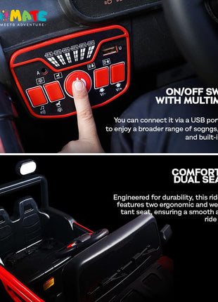 Kidsmate Power Ride Battery Operated Baby Car Jeep for Kids | Remote Control Car with RGB Lights, Music & 12V Rechargeable Battery | Perfect Ride-On Toy 4 Wheel Car for Boys & Girls Ages 3-8 Yr (Red) 