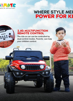 Kidsmate Power Ride Battery Operated Baby Car Jeep for Kids | Remote Control Car with RGB Lights, Music & 12V Rechargeable Battery | Perfect Ride-On Toy 4 Wheel Car for Boys & Girls Ages 3-8 Yr (Red) 