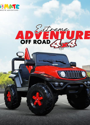 Kidsmate Power Ride Battery Operated Baby Car Jeep for Kids | Remote Control Car with RGB Lights, Music & 12V Rechargeable Battery | Perfect Ride-On Toy 4 Wheel Car for Boys & Girls Ages 3-8 Yr (Red) 