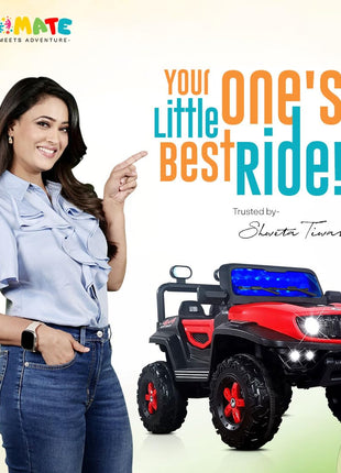 Kidsmate Power Ride Battery Operated Baby Car Jeep for Kids | Remote Control Car with RGB Lights, Music & 12V Rechargeable Battery | Perfect Ride-On Toy 4 Wheel Car for Boys & Girls Ages 3-8 Yr (Red) 