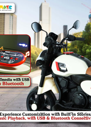 Kidsmate Ride Xtreme Electric Bike for Kids | 6V Battery, MP3 Player, USB, Bluetooth, LED Lights & Foot Accelerator | Battery-Operated Ride-On Bike with Backrest for Boys & Girls Aged 1-5 Years 