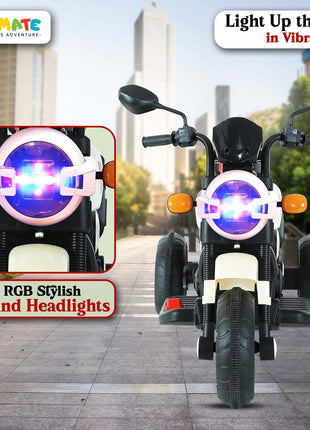 Kidsmate Ride Xtreme Electric Bike for Kids | 6V Battery, MP3 Player, USB, Bluetooth, LED Lights & Foot Accelerator | Battery-Operated Ride-On Bike with Backrest for Boys & Girls Aged 1-5 Years 