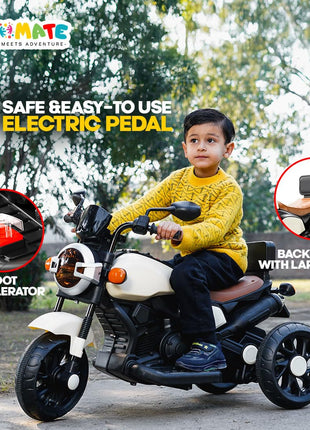 Kidsmate Ride Xtreme Electric Bike for Kids | 6V Battery, MP3 Player, USB, Bluetooth, LED Lights & Foot Accelerator | Battery-Operated Ride-On Bike with Backrest for Boys & Girls Aged 1-5 Years 