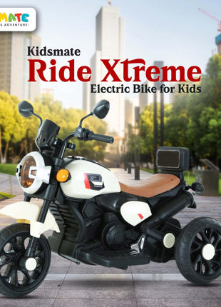 Kidsmate Ride Xtreme Electric Bike for Kids | 6V Battery, MP3 Player, USB, Bluetooth, LED Lights & Foot Accelerator | Battery-Operated Ride-On Bike with Backrest for Boys & Girls Aged 1-5 Years 