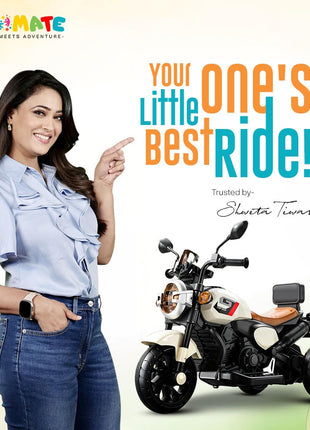 Kidsmate Ride Xtreme Electric Bike for Kids | 6V Battery, MP3 Player, USB, Bluetooth, LED Lights & Foot Accelerator | Battery-Operated Ride-On Bike with Backrest for Boys & Girls Aged 1-5 Years 