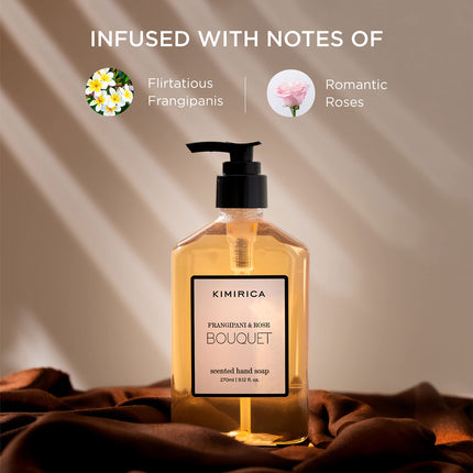Kimirica Bouquet Luxury Hand Wash | Frangipani and Rose | Skincare Moisturizing | Antibacterial Formula | 100% Vegan & Paraben Free | 270 ml 
