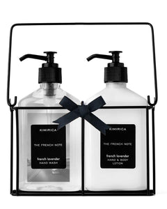 Kimirica Gift Set For Boyfriend,Girlfriend,Husband & Wife French Note Hand Wash Hand Lotion Duo set with Metal Caddy| Lavender luxury Gift Set for Women & Men | (270mlx2) 