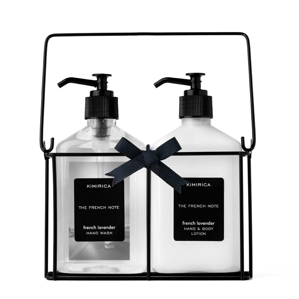 Kimirica Gift Set For Boyfriend,Girlfriend,Husband & Wife French Note Hand Wash Hand Lotion Duo set with Metal Caddy| Lavender luxury Gift Set for Women & Men | (270mlx2)