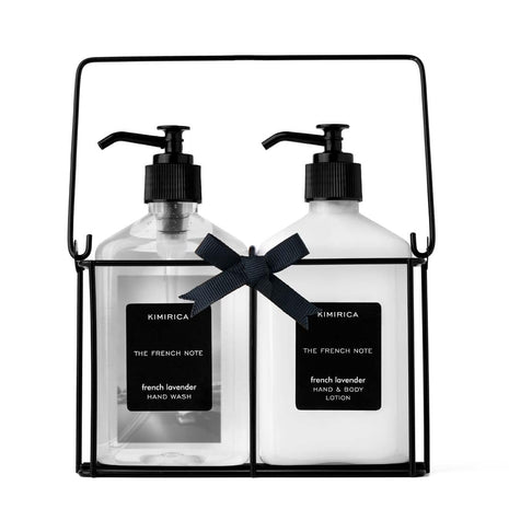 Kimirica Gift Set For Boyfriend,Girlfriend,Husband & Wife French Note Hand Wash Hand Lotion Duo set with Metal Caddy| Lavender luxury Gift Set for Women & Men | (270mlx2) 
