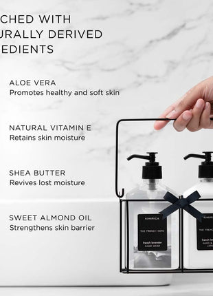 Kimirica Gift Set For Boyfriend,Girlfriend,Husband & Wife French Note Hand Wash Hand Lotion Duo set with Metal Caddy| Lavender luxury Gift Set for Women & Men | (270mlx2) 