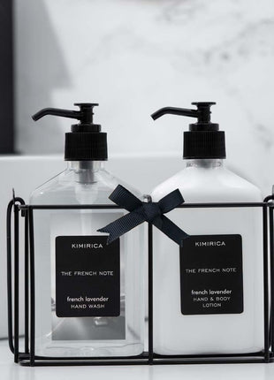 Kimirica Gift Set For Boyfriend,Girlfriend,Husband & Wife French Note Hand Wash Hand Lotion Duo set with Metal Caddy| Lavender luxury Gift Set for Women & Men | (270mlx2) 