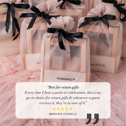 Kimirica Gift Set "Nothing But Love Duo" Potli For Family & Friends | Corporate Return Gifts For Employees, Men & Women | Romantic notes of Gardenia and Night Blooming Jasmine Shower gel, Body lotion with Loofah Inside (Pack of 2) 