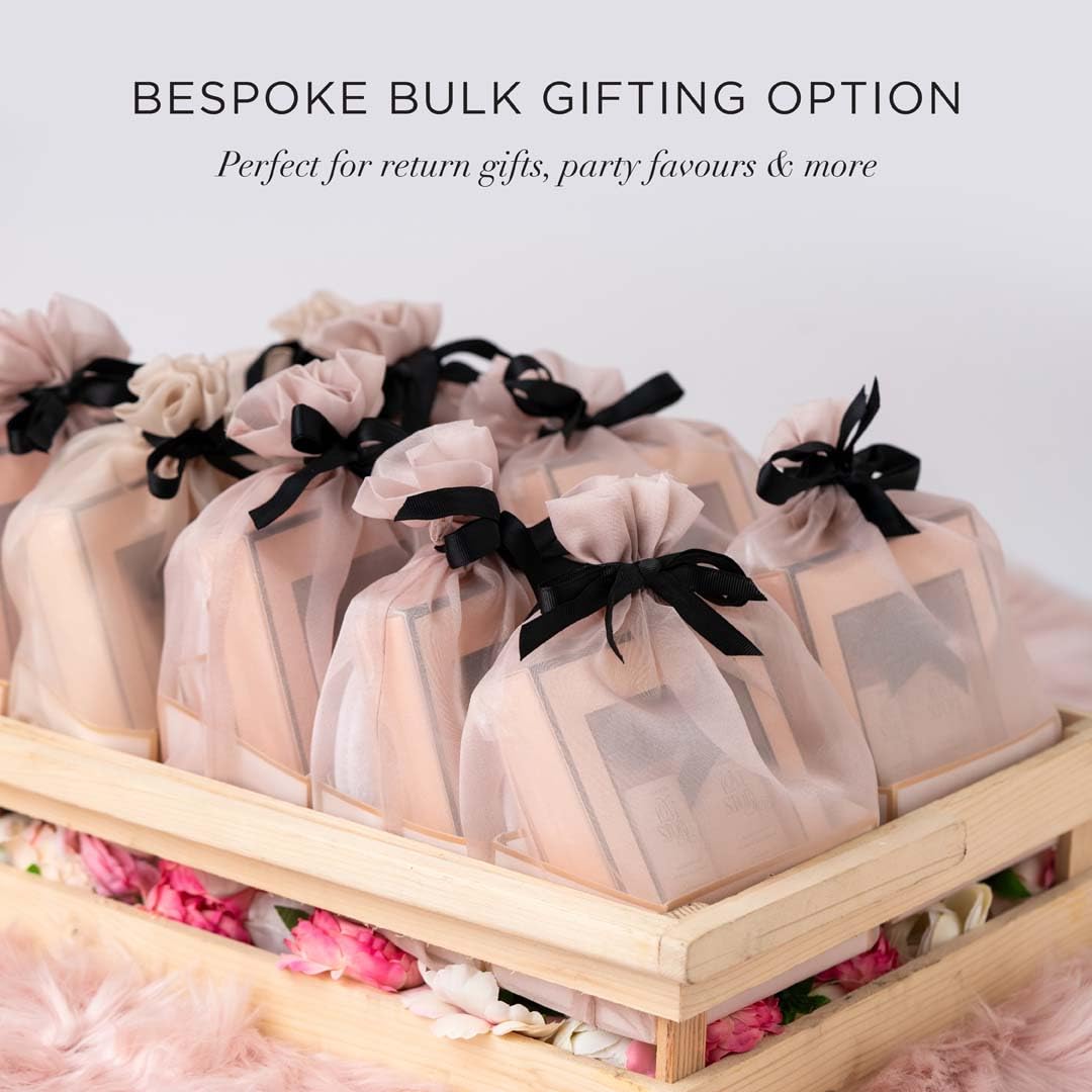 Kimirica Gift Set "Nothing But Love Duo" Potli For Family & Friends | Corporate Return Gifts For Employees, Men & Women | Romantic notes of Gardenia and Night Blooming Jasmine Shower gel, Body lotion with Loofah Inside (Pack of 2) 