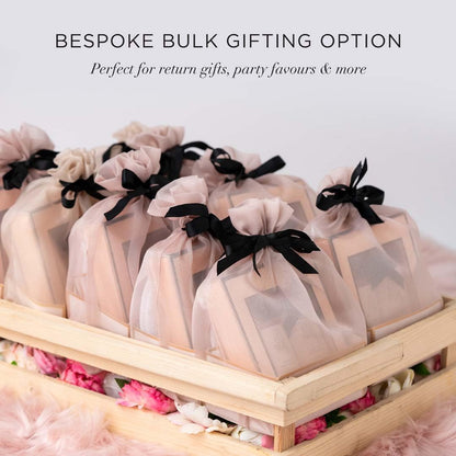 Kimirica Gift Set "Nothing But Love Duo" Potli For Family & Friends | Corporate Return Gifts For Employees, Men & Women | Romantic notes of Gardenia and Night Blooming Jasmine Shower gel, Body lotion with Loofah Inside (Pack of 2) 