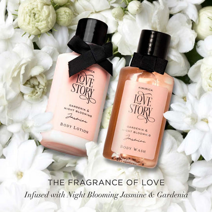 Kimirica Gift Set "Nothing But Love Duo" Potli For Family & Friends | Corporate Return Gifts For Employees, Men & Women | Romantic notes of Gardenia and Night Blooming Jasmine Shower gel, Body lotion with Loofah Inside (Pack of 2) 