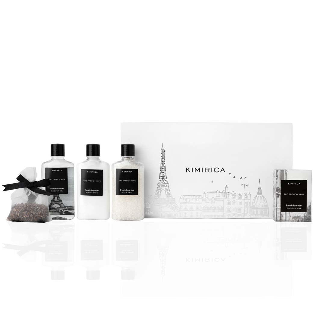 Kimirica The french Note Luxuriously Crafted Gift Set For Women and Men | Pampering Kit for Birthday's & All Special Occasions | Majestic fragrance of French Lavender | 5 Piece Gift Set | 100% Vegan 