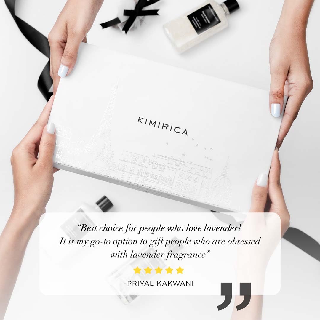 Kimirica The french Note Luxuriously Crafted Gift Set For Women and Men | Pampering Kit for Birthday's & All Special Occasions | Majestic fragrance of French Lavender | 5 Piece Gift Set | 100% Vegan 