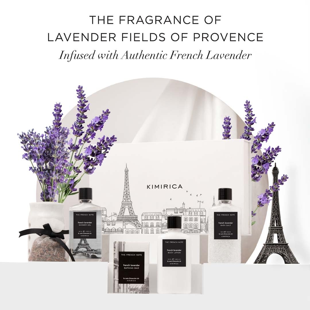 Kimirica The french Note Luxuriously Crafted Gift Set For Women and Men | Pampering Kit for Birthday's & All Special Occasions | Majestic fragrance of French Lavender | 5 Piece Gift Set | 100% Vegan 