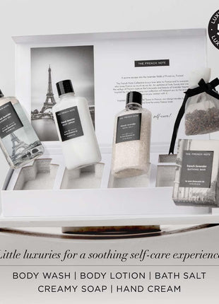 Kimirica The french Note Luxuriously Crafted Gift Set For Women and Men | Pampering Kit for Birthday's & All Special Occasions | Majestic fragrance of French Lavender | 5 Piece Gift Set | 100% Vegan 