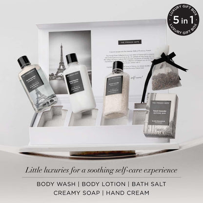 Kimirica The french Note Luxuriously Crafted Gift Set For Women and Men | Pampering Kit for Birthday's & All Special Occasions | Majestic fragrance of French Lavender | 5 Piece Gift Set | 100% Vegan 