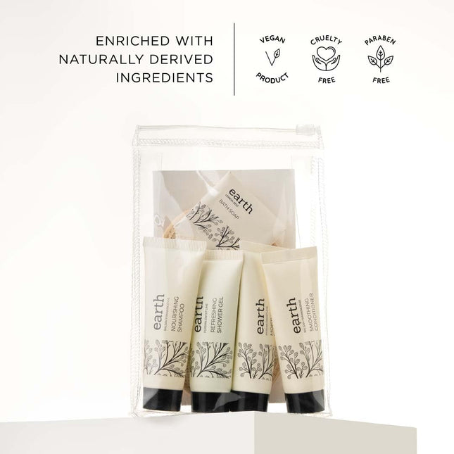 Kimirica Travel Kit Bath Set Earth Luxury Bath and Body Care Travel pouch| 6 in 1 self-care travel kit with a reusable pouch 100% Vegan 