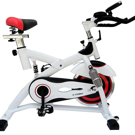 Kobo 18 Kg Flywheel Fitness Spin Bike With Hand Pulse and Arm Support Pads (IMPORTED, White) 