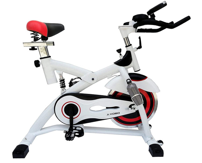 Kobo 18 Kg Flywheel Fitness Spin Bike With Hand Pulse and Arm Support Pads (IMPORTED, White) 