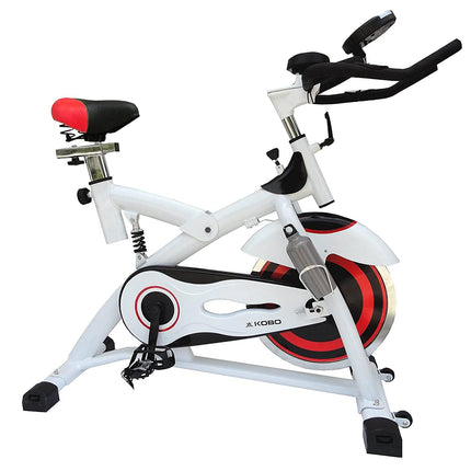 Kobo 18 Kg Flywheel Fitness Spin Bike With Hand Pulse and Arm Support Pads (IMPORTED, White) 