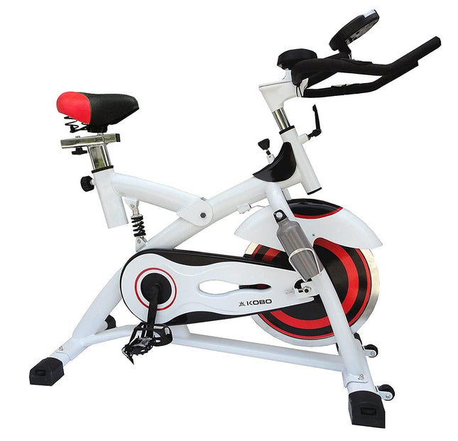 Kobo 18 Kg Flywheel Fitness Spin Bike With Hand Pulse and Arm Support Pads (IMPORTED, White) 