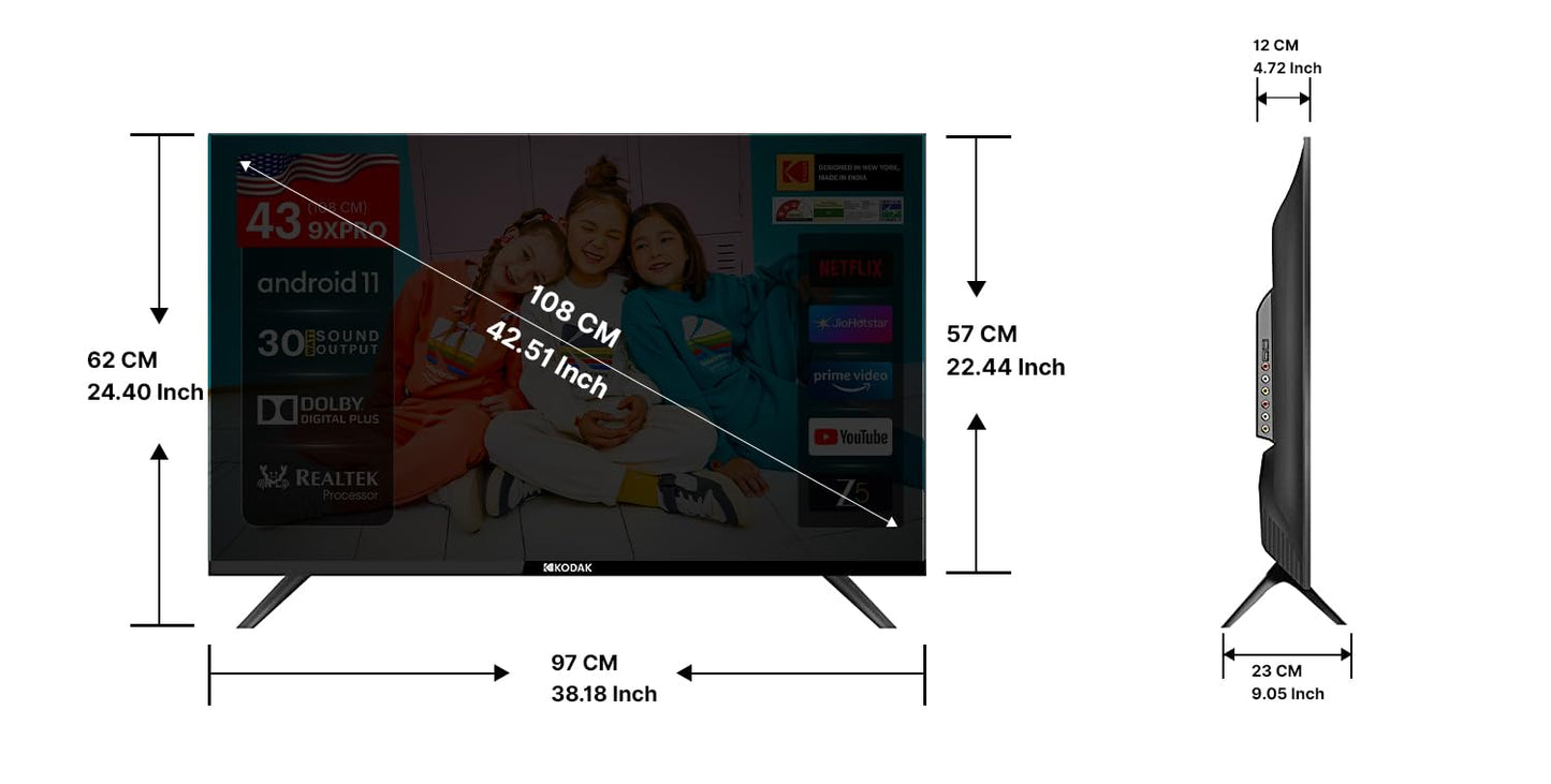 Kodak 108 cm (43 inches) 9XPRO Series Full HD Certified Android LED TV 439X5081 (Black) 