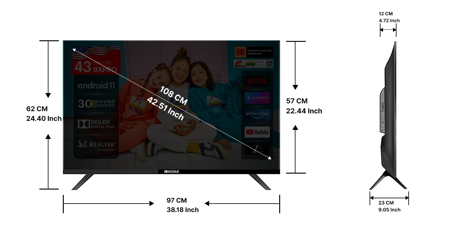 Kodak 108 cm (43 inches) 9XPRO Series Full HD Certified Android LED TV 439X5081 (Black) 
