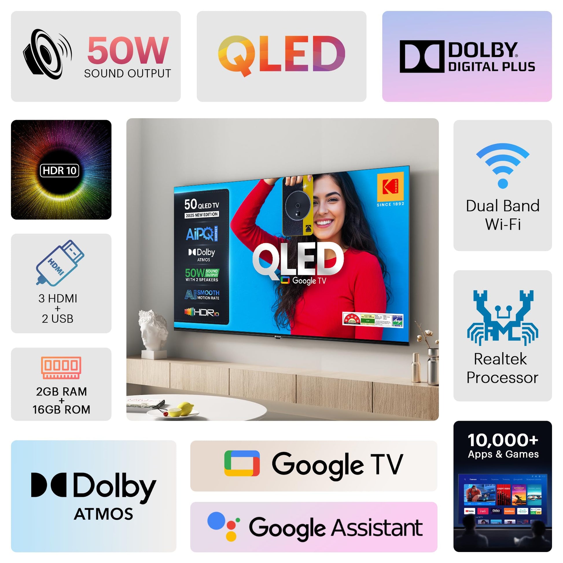 Kodak 126 cm (50 inches) Matrix Series UHD 4K QLED Google TV 50ST5015 
