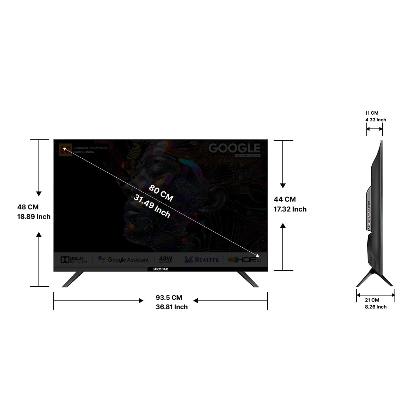 Kodak 80 cm (32 inches) Matrix Series QLED Android Google TV 32MT5077 (Black) 