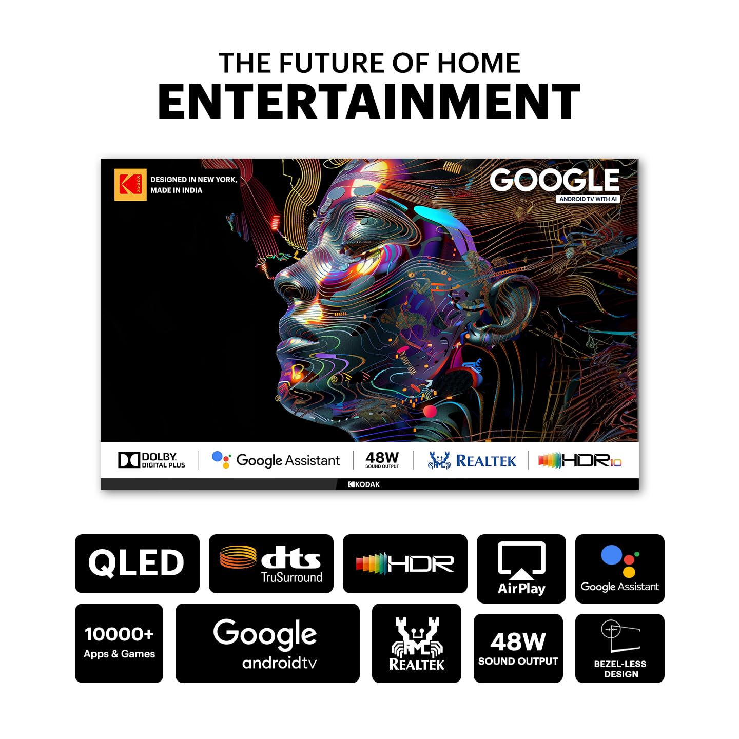 Kodak 80 cm (32 inches) Matrix Series QLED Android Google TV 32MT5077 (Black) 