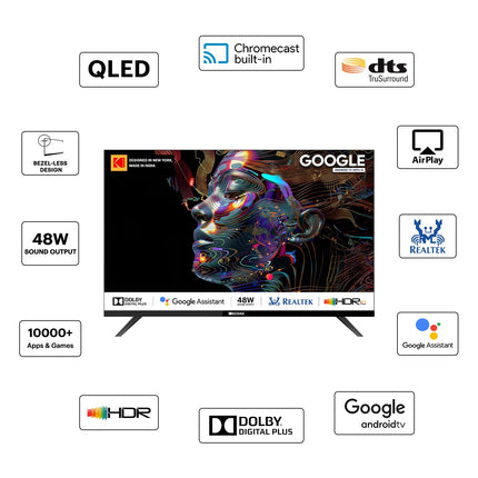 Kodak 80 cm (32 inches) Matrix Series QLED Android Google TV 32MT5077 (Black) 