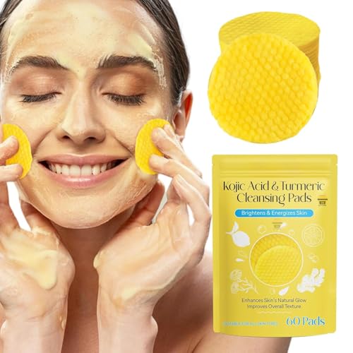 Kojic Acid and Turmearic Cleansing Peds, Turmearic Cleansing Peds with Vitamin B5, Vitamin C, Turmearic Peds Infused Foaming Exfoliating Peds, Turmearic Lemon Chamomile Peds for Face -60PCS (Pack of 1) (TR-10) 
